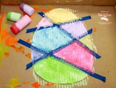 
                    
                        wet chalk + tape = cool Easter Egg Art! So easy & fun for kids to make. A perfect activity to have on hand for Easter
                    
                