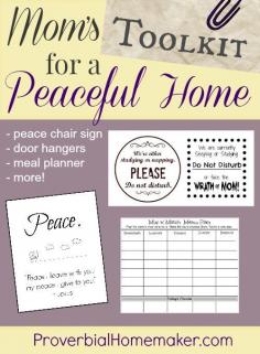 
                    
                        Mom's toolkit for a peaceful home - use these great tools and printable freebies from ProverbialHomemak...
                    
                