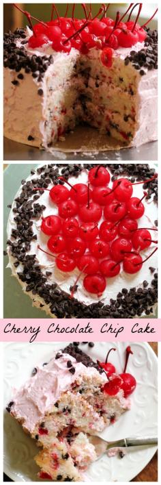 
                    
                        Cherry chocolate chip cake is a fluffy white triple layer cake stuffed with the decadence of chocolate covered cherries – perfect for Valentine’s Day!
                    
                