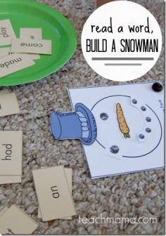 
                    
                        Snowman Reading Game - This is such a cute and easy to play game for Preschool, Kindergarten, 1st grade, or 2nd grade. The free printable game has lots of optoins to adapt to many ages. Perfect for homeschool kids!
                    
                
