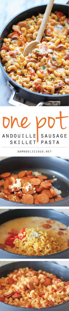 
                    
                        One Pot Andouille Sausage Skillet Pasta
                    
                