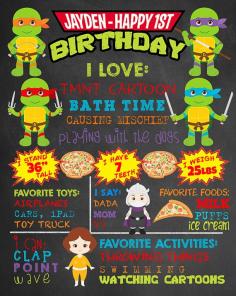 
                    
                        First Birthday TMNT Chalkboard Teenage Mutant Ninja Turtles Party. Boy 1st Birthday Chalk Board Custom Printable. Superhero Party Decor.
                    
                