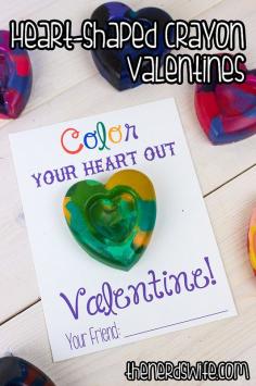 
                    
                        Heart Shaped Crayon Valentine's Day Cards -- tutorial on how to make heart shaped crayons using broken crayons from around your house, and free printable cards to hand out in the classroom!
                    
                