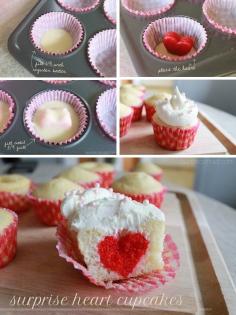 
                    
                        Heart Surprise Cupcakes  Even easier: mini hearts in cupcakes! These would be more practical for school parties, potlucks, bake sales or, ...
                    
                