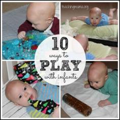 
                    
                        10 Ways to Play with Infants -- It may sound silly, but I think it can be a challenge to come up with ways to keep infants occupied. I don't want my baby to lay on a blanket all day, so what do I do? After having three babies, I've come up with 10 fun ways to PLAY with infants! If you have a baby, you will want to read this or pin for later!
                    
                