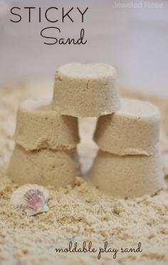 
                    
                        Sticky sand is lots of fun for kids to play with.  It acts like wet sand, but it isn't actually wet.  It sticks together well, creating a perfect molding sand for sculpting and creating
                    
                