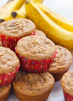 
                    
                        Clean Eating Banana Muffins Recipe -- My kids LOVE these whole wheat muffins for a snack in their lunchbox. Freezer friendly too.
                    
                