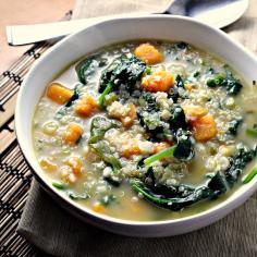 
                    
                        quinoa chowder with sweet potatoes, spinach, feta, and scallions
                    
                