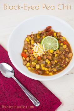 
                    
                        Black Eyed Pea Chili with quinoa, corn, and roasted tomatoes -- a yummy vegetarian recipe that is perfect for New Year's Day or a cold winter night. #MarketStreetTX
                    
                