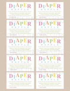 Diaper Raffle Tickets . Any Size or Colors by LunaPetuniaDesigns, $5.00