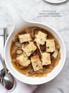 
                    
                        My all-time favorite fall soup, with crispy, gooey chunks of cheesy bread #soup #recipe on foodiecrush.com #frenchonion
                    
                