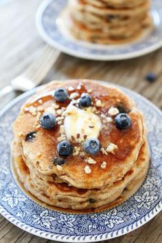 Looking for a delicious and healthy breakfast that the kids will love too? Whole Wheat #Blueberry Granola #Pancake #recipe