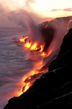 Starting at Kalapana, Big Island, Hawaii, USA, you can walk for two hours to the place on the coast where active lava flows touch the ocean