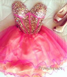 
                    
                        2015 cute rose sweetheart strapless sparkly beaded organza short prom dress for teens, evening dress, ball gown, grad dress #promdress   tweddingdress.com
                    
                