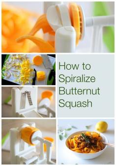 
                    
                        How to Spiralize Butternut Squash - an easy tutorial for making vegetable noodles with a spiral slicer
                    
                