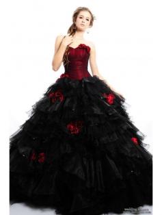 
                    
                        Red and Black Rose Accents Gothic Wedding Dress www.tweddingdress...
                    
                