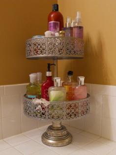 Use cake stands or tiered plant stands to organize bathroom counters.