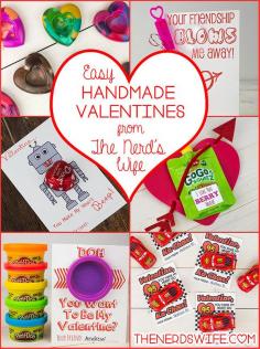 
                    
                        Easy Handmade Valentines Cards -- don't spend a ton of money on classroom Valentine's Day cards. FREE printables, tutorials, and more from The Nerd's Wife!
                    
                