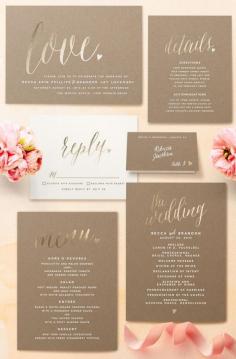 Charming love foil-pressed wedding invitations. Perhaps with a different colored background.