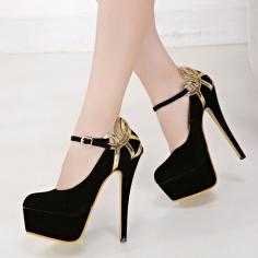 
                    
                        Elegant Gold and Black Ankle Strap High Heels Fashion Shoes
                    
                