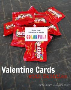 Free Printable Valentine Cards with Skittles. Great for kids classroom parties!