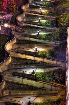 Winding sidewalk in Chattanooga, Tennessee. This is a part of the Riverwalk, which follows the Tennessee River all the way through downtown Chattanooga, spanning over 12 miles. It's a beautiful place to walk.