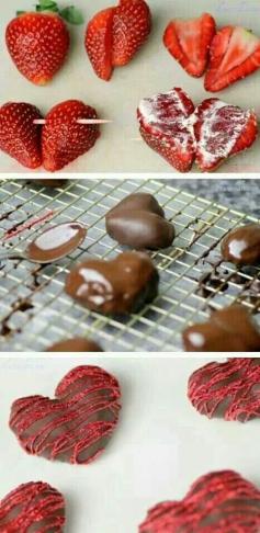 Chocolate Strawberry Hearts for Valentine's Day - a little early for this, but a cute idea to save nonetheless.