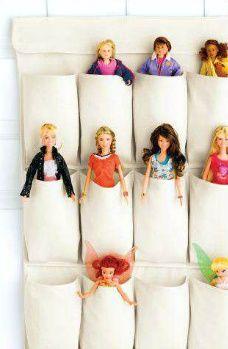 Barbie doll storage using shoe organizer - @Lillian VanTilburg- great idea!