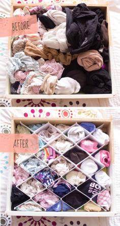 
                    
                        Underwear drawer before & after. Amazing! I would love to do this with my heaping amounts of tights, legwarmers, and beanies
                    
                