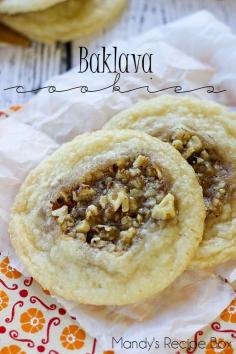 
                    
                        These Baklava Cookies have the great taste of Baklava in cookie form. The center is delicious enough to eat alone! Perfectly sweet and chewy.
                    
                