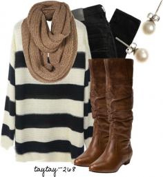 Fall fashion is my fav! Black and white striped sweater, tall boots, and black jeans make the perf fall outfit