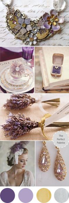 Lovin' these unexpected color combos!  Wedding Colors | Shades of Lavender, Antique Gold + Silver http://www.theperfectpalette.com/2013/07/wedding-colors-i-love-shades-of.html