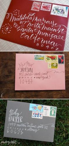Addressing letters. Pretty way to send snail mail. I would do this on my Christmas Cards, if I was capable.