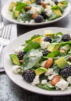 
                    
                        Baby Kale and Blackberry Salad with Ricotta Salata, Avocado and Rosemary Honeyed Almonds | Taste Love & Nourish
                    
                