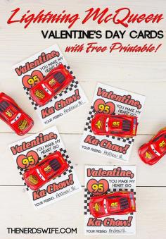 
                    
                        FREE Printable Lightning McQueen Valentine Cards -- Just print them out and attach a toy from Disney Cars. Perfect for boys!
                    
                