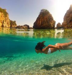 Crystal clear water in La Grotta Cove, Corfu Island, Greece..Amazing :O WRITING: list the nouns, verbs, adjectives that come to mind while looking at the picture.  Write 3 sentences about the place- narrative, persuasive, information