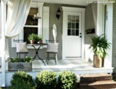 our vintage home love: Back/Side Porch Ideas For Summer and An Industrial Pipe Curtain Rod How To  Porch Curtains!