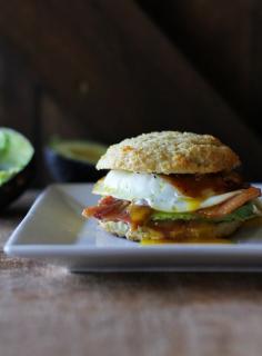 
                    
                        Bacon, egg, and avocado breakfast biscuits with Organicville Foods  mole sauce.
                    
                