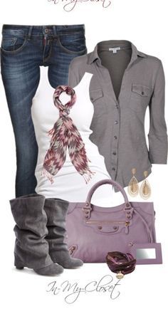 Purple & gray fall outfit