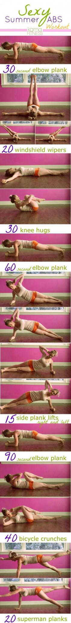 
                    
                        Sexy Abs Workout Planks, side plank lifts, knee hugs and a whole lot more to get those abs on fire!
                    
                