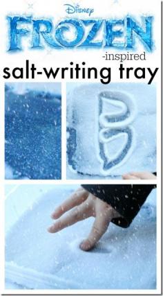 
                    
                        Disney Frozen activities for kids - Salt Writing tray for preschoolers to practice their letters
                    
                