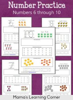 Number Practice Worksheets: 1 through 10 (Number recognition, shapes & colors, and handwriting practice too!)