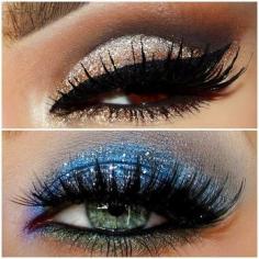 Nude and blue eye makeup