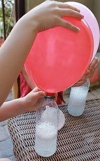 no helium needed to fill balloons for parties... just vinegar and baking soda! I NEED TO REMEMBER THIS! this is important since helium is not a renewable source and is in such short supply.