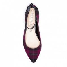 
                    
                        Women's Plum Black Fabric 1/2 Inch Ankle Strap Flat | Kailista by Sole Society
                    
                