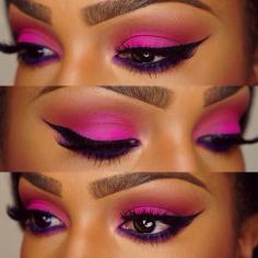 Hot Pink eye shadow with purple eye liner