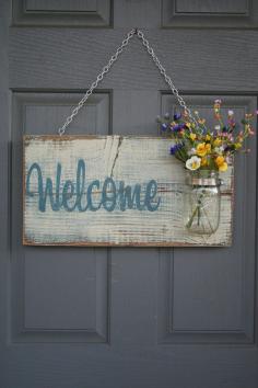 Hand Painted outdoor welcome Sign by Woodworks10 on Etsy, $40.00.