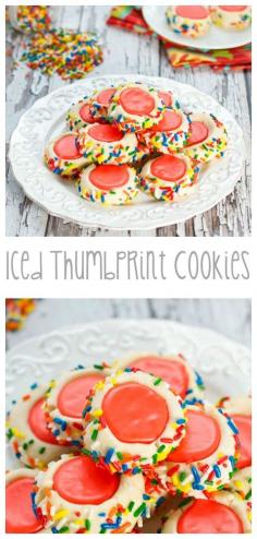 
                    
                        Iced Thumbprint Cookies...Tender, buttery sugar #cookies rolled in colorful sprinkles and filled with icing!
                    
                
