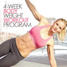 
                    
                        4-Week Body Weight Workout Program to get you in the best shape of your life with NO EQUIPMENT! #bodyweight #workouts
                    
                