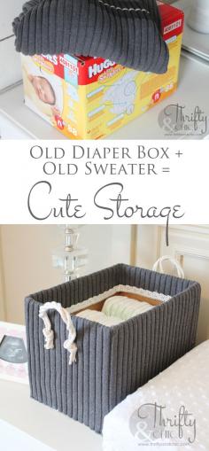 
                    
                        Cute storage boxes made from old boxes and sweaters!
                    
                